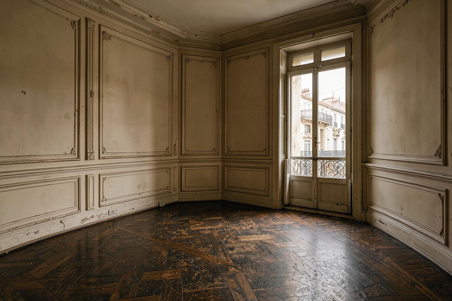 Salón antes de la reforma en el barrio de Salamanca