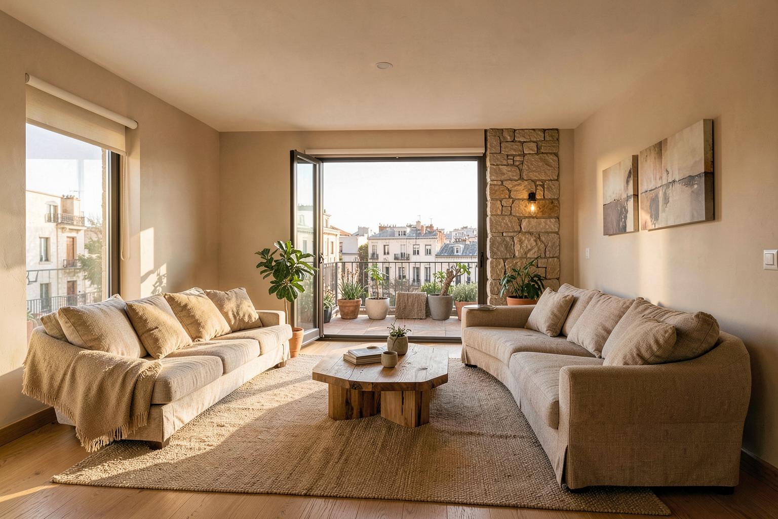 Salón reformado con terraza en Arganzuela